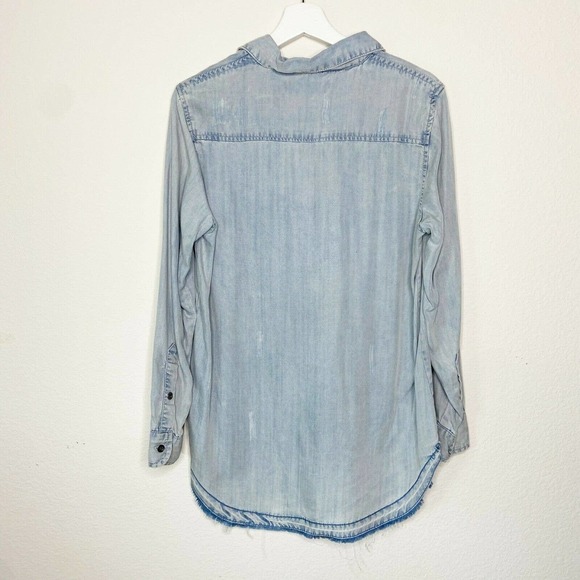 Vintage Havana Distressed Lace Up Yoke Chambray Shirt - Picture 5 of 8